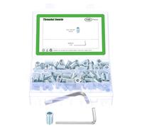 QUARKZMAN 100Pcs Insert Fileté, 5/16"-18x25/32" Hexagonal Meuble Écrous Assortiment Set Pour Travail(Avec Clé Hexagonale-Bleu Blanc)