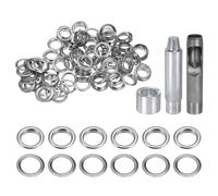 QUARKZMAN 100Pcs Kit d'Outils pour Œillets en Cuivre de 17 mm avec Poinçon Creux, Outils de Pose d'Œillets pour Vêtements en Cuir, Tissu, Ceinture, Couleur Argentée