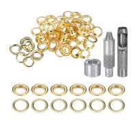 QUARKZMAN 100Pcs Kit d'Outils pour Œillets en Cuivre de 18 mm avec Poinçon Creux, Outils de Pose d'Œillets pour Vêtements en Cuir, Tissu, Ceinture, Couleur Or