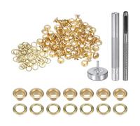 QUARKZMAN 100Pcs Kit d'Outils pour Œillets en Cuivre de 4 mm avec Poinçon Creux, Outils de Pose d'Œillets pour Vêtements en Cuir, Tissu, Ceinture, Couleur Or