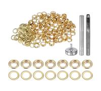 QUARKZMAN 100Pcs Kit d'Outils pour Œillets en Cuivre de 5 mm avec Poinçon Creux, Outils de Pose d'Œillets pour Vêtements en Cuir, Tissu, Ceinture, Couleur Or