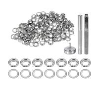 QUARKZMAN 100Pcs Kit d'Outils pour Œillets en Cuivre de 5 mm avec Poinçon Creux, Outils de Pose d'Œillets pour Vêtements en Cuir, Tissu, Ceinture, Couleur Argentée