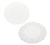QUARKZMAN 100pcs Napperons Dentelle 9.5 Pouces Ronds Blancs Jetables Placemats Décoratifs Papier Fleurs Ajourées Absorbantes pour Décoration Gâteaux Desserts Mariage Anniversaire