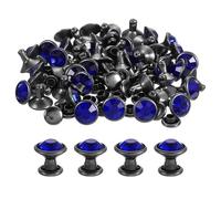 QUARKZMAN 100pcs Noir Bleu Strass Rivets, 8mm/0.31" Maroquinerie Rivets Cristal Rivets Métal Double Capuchon Strass Goujon Rivets Clou pour DIY Cuir Fabrication Sac Main Vêtements