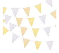 QUARKZMAN 10M Jaune Blanc À Carreaux Fanion Bannière, 36 PCS Drapeaux Triangle Bannière Guirlande pour Anniversaire Mariage Décoration Extérieur Jardin