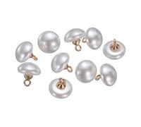 QUARKZMAN 10pcs 16L Boutons Ronds Blancs Faux Perle 10mm 3/8" Tige Métal Or Boutons À Coudre Remplacement DIY Petit Bouton Pour Coudre Vêtements Robe De Mariée DIY Artisanat