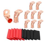 QUARKZMAN 10pcs 2/0 Awg 90° Cosses De Batterie En Cuivre Courbées, 2/0 Gauge 5/16" Stud Cosses De Batterie Connecteurs À Oeil Terminal Avec 10pcs 3:1 Gainage Thermorétractable Noir Et Rouge