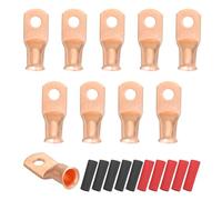 QUARKZMAN 10Pcs 2 AWG M6 Bornes De Batterie À Œil, 1/4" 6mm Embout À Câble À Serrage En Cuivre, 2:1 Gainage Thermorétractable, Doré