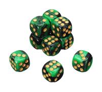 QUARKZMAN 10Pcs 6 Faces Colorées Dés Standard, 16mm Acrylique D6 Mini Polyèdre Perle Motif Deux Tons Jeu De Dés pour Table Games, Noir/Vert, Point Or