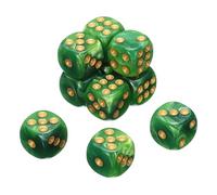 QUARKZMAN 10Pcs 6 Faces Colorees des Standard, 16mm Acrylique D6 Mini Polyedre Perle Motif Deux Tons Couleurs Jeu des Set pour Table Games, Vert Fonce/Vert Clair, Point Or