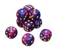 QUARKZMAN 10Pcs 6 Faces Colorees des Standard, 16mm Acrylique D6 Mini Polyedrique Perle Motif Deux Tons Couleurs Jeu des Set pour Table Games, Purple/Blue, Gold Point