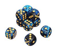 QUARKZMAN 10Pcs 6 Faces Colorées Standard Dés, 16mm Acrylique D6 Mini Polyèdre Perle Motif Bicolores Jeu De Dés pour Table Games, Noir/Bleu, Point Or