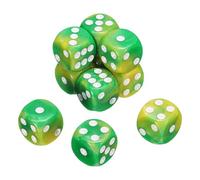 QUARKZMAN 10Pcs 6 Faces Standard Dice, 2 Couleurs 16mm Acrylic D6 Mini Polyhedral Perle Motif Game Dice Set pour Table Games, Jaune Et Vert/Blanc Point