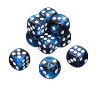 QUARKZMAN 10Pcs 6 Sided Colored Standard Dice, 16mm Acrylic D6 Mini Polyhedral Pearl Pattern Two Tone Colors Game Dice Set pour Table Games, Black/Blue, White Point