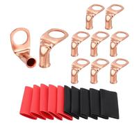 QUARKZMAN 10Pcs 8 Awg 90° Cosses De Batterie En Cuivre Courbées, 8 Gauge 3/8" Stud Cosses De Batterie Connecteurs À Oeillet Avec 10Pcs 3:1 Gainage Thermorétractable Noir Et Rouge