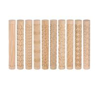 QUARKZMAN 10pcs Bois Argile Rouleau Modèle Modélisation 5.9 Pouce Hêtêre Bois Main Rouleaux Bois Poterie Outils Bois Grain Texture Rouleaux pour Argile Cuisson Pâte Modeler Bricolage