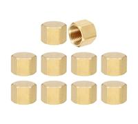 QUARKZMAN 10Pcs Bouchon De Compression en Laiton pour Robinet D'arrêt Bouchon 1/4" NPT Filetage Hexagonal Raccord De Tube Bouchon D'étanchéité pour Climatiseur, Eau, Ligne De Gaz (Ton Doré)
