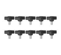 QUARKZMAN 10Pcs Boutons à Ailettes en T en Plastique M6 x 10mm avec Filetage Mâle Standard, Boutons en T/Z Réglables, Poignées de Serrage à Main, Vis à Serrage Par Pouce, Noir