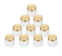 QUARKZMAN 10Pcs Boutons À Enfoncement Pour Amplificateur De Guitare Pour Potentiomètre De 6mm/0.24" De Diamètre, Bouton De Contrôle Blanc-Doré Pour Réglage De Volume Et De Ton, Chrome