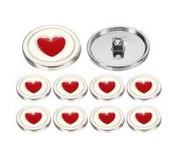 QUARKZMAN 10Pcs Boutons À Tige Métallique, 17.5mm/0.69" Cercles En Argent Électroplaqué Coeur Émail Décoratifs Ronds À Coudre Pour Veste Manteau Costard Cardigan Artisanat, Rouge
