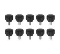 QUARKZMAN 10pcs Boutons De Serrage Moletés Vis À Main M4 x 6mm Filetage Mâle Métrique 13mm Tête En Plastique Mat Tige En Acier Inoxydable 304 Bouton Fileté À Main Poignée, Noir