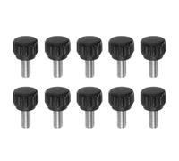 QUARKZMAN 10pcs Boutons De Serrage Moletés Vis À Main M5 x 10mm Filetage Mâle Métrique Tête En Plastique Mat 13mm Tige En Acier Inoxydable 304 Bouton Fileté À Main Poignée, Noir