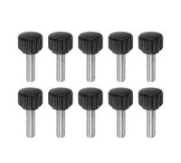 QUARKZMAN 10pcs Boutons De Serrage Moletés Vis À Main M6 x 12mm Filetage Mâle Métrique Tête En Plastique Mat 16mm Tige En Acier Inoxydable 304 Bouton Fileté À Main Poignée, Noir
