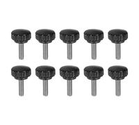 QUARKZMAN 10pcs Boutons De Serrage Moletés Vis À Main M6 x 20mm Filetage Mâle Métrique Tête En Plastique Mat 22mm Tige En Acier Inoxydable 304 Bouton Fileté À Main Poignée De Serrage, Noir