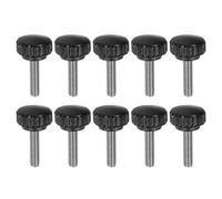 QUARKZMAN 10pcs Boutons De Serrage Moletés Vis À Main M6 x 25mm Filetage Mâle Métrique 22mm Tête En Plastique Mat Tige En Acier Inoxydable 304 Bouton Fileté À Main Poignée De Serrage, Noir