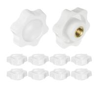QUARKZMAN 10Pcs Boutons Étoiles M8 Filetage Femelle 38mm Tête en Plastique Poignées de Serrage à Visser en Laiton Sans Trou Traversant, Boutons à Main Filetés, Blanc