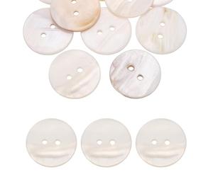 QUARKZMAN 10Pcs Boutons Ronds En Coquille Naturelle, 25mm 2 Trous Boutons De Nacre Pour Vêtements Chemises Robes Couture DIY Artisanat, Blanc