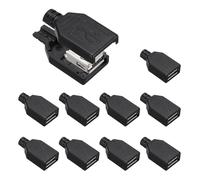 QUARKZMAN 10Pcs Connecteur Femelle USB 2.0 Type A, 4 Broches À Souder avec Trou pour Câble De 3mm pour Kit De Réparation De Câble DIY, Alimentation, Projets De Microcontrôleur, Noir, 33x16mm