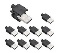 QUARKZMAN 10Pcs Connecteur USB 2.0 Type A Male, 4 Broches A Souder avec Trou pour Cable De 3mm pour Kit De Reparation De Cable, Alimentation Electrique, Projet Microcontroleur, Noir, 33x16mm