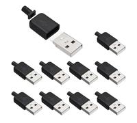 QUARKZMAN 10Pcs Connecteur USB 2.0 Type A Male, 4 Broches à Souder avec Trou pour Câble de 3mm pour Kit de Réparation de Câble DIY, Projets de Microcontrôleur, Noir, 36.5x14.8mm
