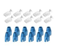 QUARKZMAN 10pcs Connecteurs RJ45 CAT7 Pass Through, Connecteurs RJ45 STP/FTP 8P8C Plaqués Or Avec 10pcs Manchons De Protection Bleus Et Traverse De Câble Pour Câble Ethernet 23AWG