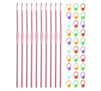 QUARKZMAN 10Pcs Crochets en Aluminium de 3,5 mm Taille US E/4 Aiguilles à Tricoter avec 30Pcs Marqueurs de Mailles pour Artisanat DIY en Fil, Rose