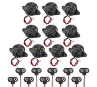 QUARKZMAN 10Pcs DC3-24V 100dB 3100Hz Buzzer Électronique Piezo Alarme Sonore Active Bip Continu avec Connecteur De Batterie Type T 9V pour Motorcycle Golf Car t Vehicles Car Alarm, Black