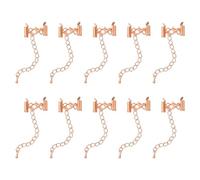 QUARKZMAN 10Pcs Fermoirs Coulissants 10mm Tube Coulissant Rose Doré | avec Fermoirs Mousquetons et Chaîne d'Extension, Extrémités de Cordon à Sertir pour la Fabrication Artisanale