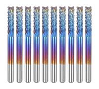 QUARKZMAN 10pcs Fin Fraises CNC Routeur Embouts 1/8" Tige 3,175 mm Bleu Revêtu Tungstène Carbure Fraisage Fraises pour pcB Acrylique Bois Aluminium Métal