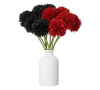 QUARKZMAN 10pcs Fleurs Artificielles Boule De Chrysanthème Faux Chrysanthème Bouquet Fleur en Soie Fausse Fleur pour Décoration De Maison Jardin Mariage Fête, Rouge/Noir