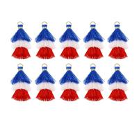 QUARKZMAN 10Pcs Mini Pompons Tri-Couches 1,6" Mini Pompon Porte-Clés Bohémien Fait Main pour Projets DIY, Fabrication de Bijoux, Décoration (Bleu/Blanc/Rouge)