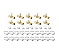 QUARKZMAN 10Pcs Raccords de Tuyau en Laiton, Té 3 Voies 3/4" Barbé x 1/2" Barbé x 3/4" Barbé Réducteur de Tuyau, Té en Laiton Barbé Réducteur avec 30Pcs Colliers de Serrage Carburant Air