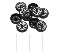QUARKZMAN 10pcs Roues De Voiture Jouet, 30mmx9mm Rouleau Plastique Et 2mmx100mm Tige Ronde Axes pour DIY RC Voiture Camion Bateau Helicoptere Modele Piece, Gris Argent