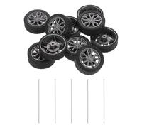 QUARKZMAN 10pcs Roues De Voiture Jouet, 38mmx12mm Rouleau Plastique Et 2.5mmx100mm Tige Ronde Axes pour DIY RC Voiture Camion Bateau Helicoptere Modele Piece, Gris Argent