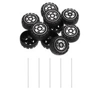 QUARKZMAN 10pcs Roues De Voiture Jouet, 38mmx16.5mm Rouleau Plastique Et 2mmx100mm Tige Ronde Axes pour DIY RC Voiture Camion Bateau Helicoptere Modele Piece, Gris Argent
