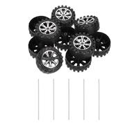 QUARKZMAN 10pcs Roues De Voiture Jouet, 51mmx20mm Rouleau Plastique Et 2.5mmx100mm Tige Ronde Axes pour DIY RC Voiture Camion Bateau Helicoptere Modele Part, Gris Argent