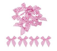 QUARKZMAN 10Pcs Rubans Mini Nœuds à Carreaux en Tissu Satiné 1,5" pour Loisirs Créatifs, Couture, Coiffure, Mariage, Anniversaire - Rose Foncé et Blanc