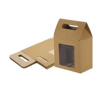 QUARKZMAN 10Pcs Sacs En Papier Kraft, Boites Avec Fenetre Transparente Et Poignee, Boites A Bonbons Debout Pour Candy, Cookies, Party Store, Packaging, Marron Clair