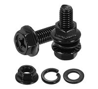 QUARKZMAN 10Pcs Vis À Tête Hexagonale À Embout Phillips M5 X 16mm Noir | Vis Hexagonales À Bride En Acier Inoxydable 304, Avec Écrous Rondelles Plates Et Rondelles Freins, Filetage Complet