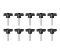 QUARKZMAN 10Pcs Vis de Serrage Étoile M5 x 35mm Filetage Mâle Plastique Boutons de Goujon en T Poignées Filetées en T Serrage Manuel Vis à Oreilles, Noir